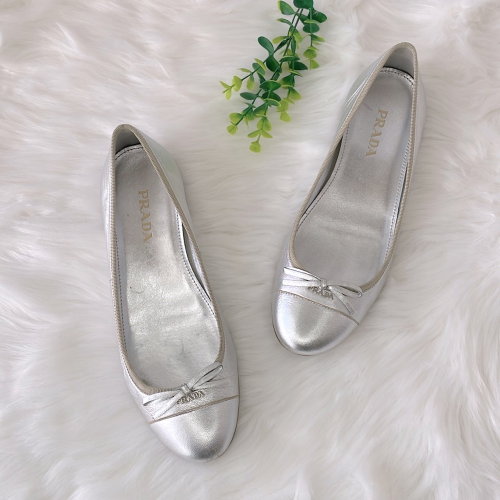 Prada Silver Ballet Flats